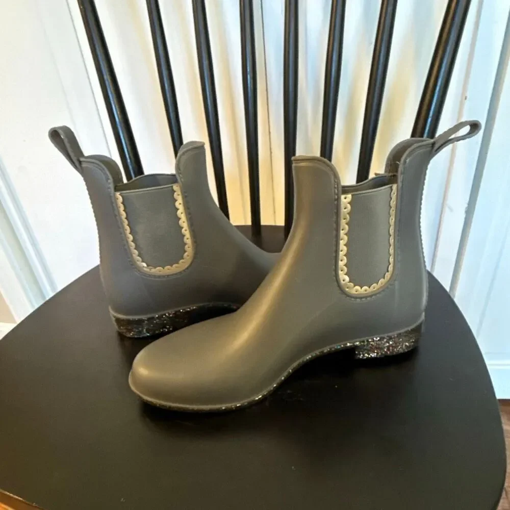 Jack Rogers Sallie green sparkle bottom rain boots size 7